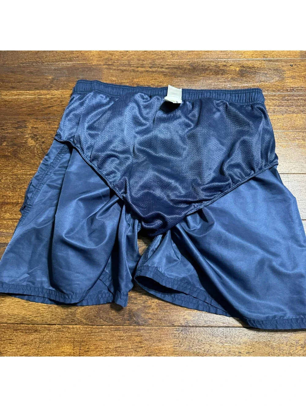Y2K Nike Mens Swim Shorts Navy Board Shorts Mesh Lined Trunk Sz L Logo Pockets